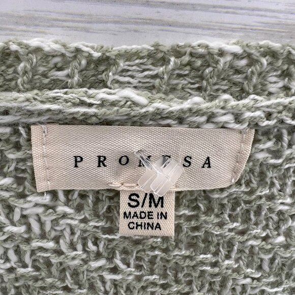 Promesa Sage Green Fringe Cardigan Open Front Lightweight S/M Womens Sweater - Picture 3 of 6